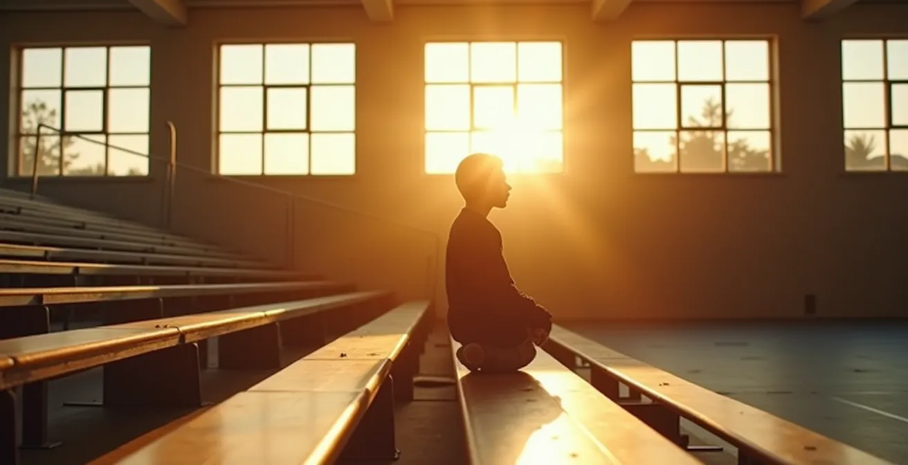 Jeune athlète étudiant montrant des signes de fatigue entre équipement sportif et livres scolaires