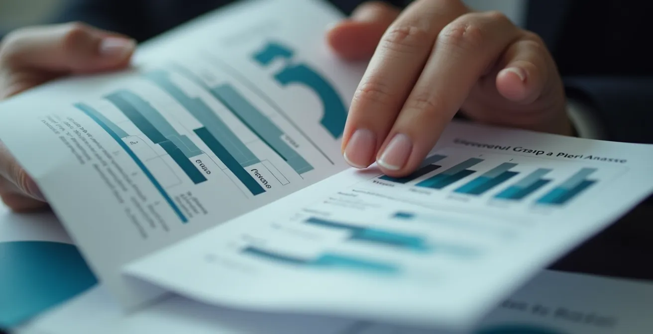 Gros plan sur des mains analysant un rapport de crédit avec des graphiques