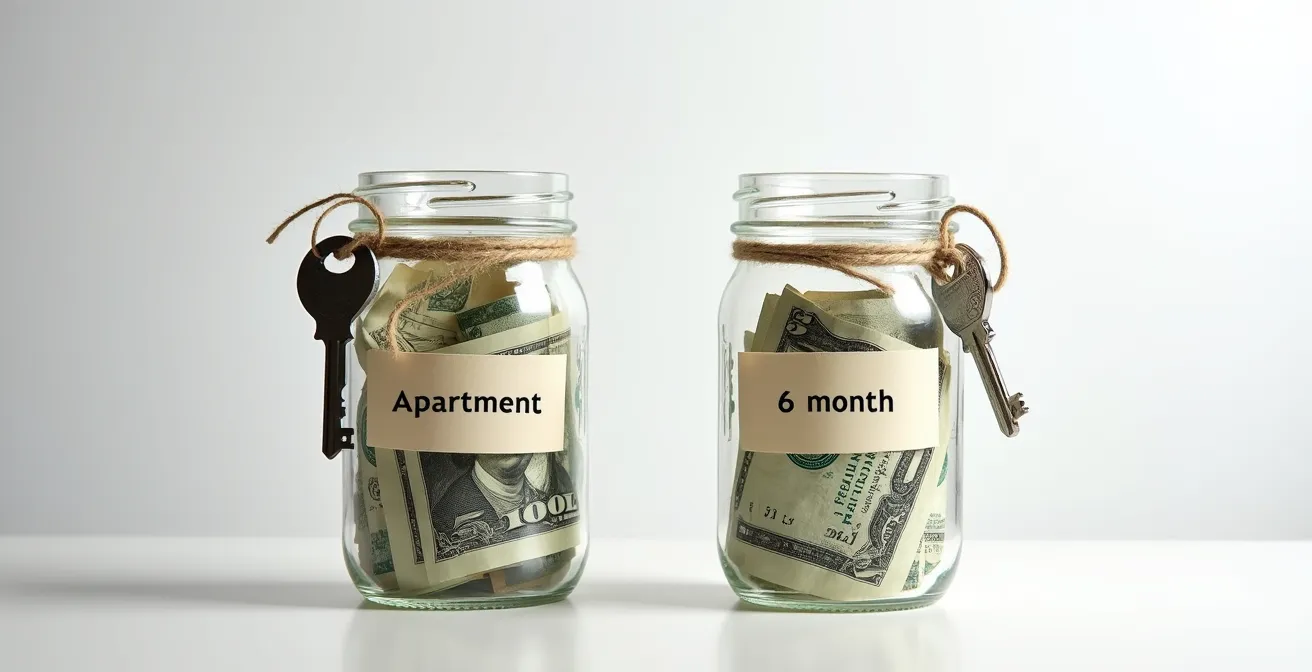 Comparaison visuelle du fonds d'urgence pour un locataire et un propriétaire au Québec, montrant deux bocaux avec des niveaux d'argent différents.
