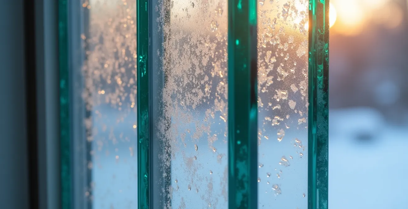 Coupe transversale montrant la différence d'isolation entre double et triple vitrage en hiver québécois