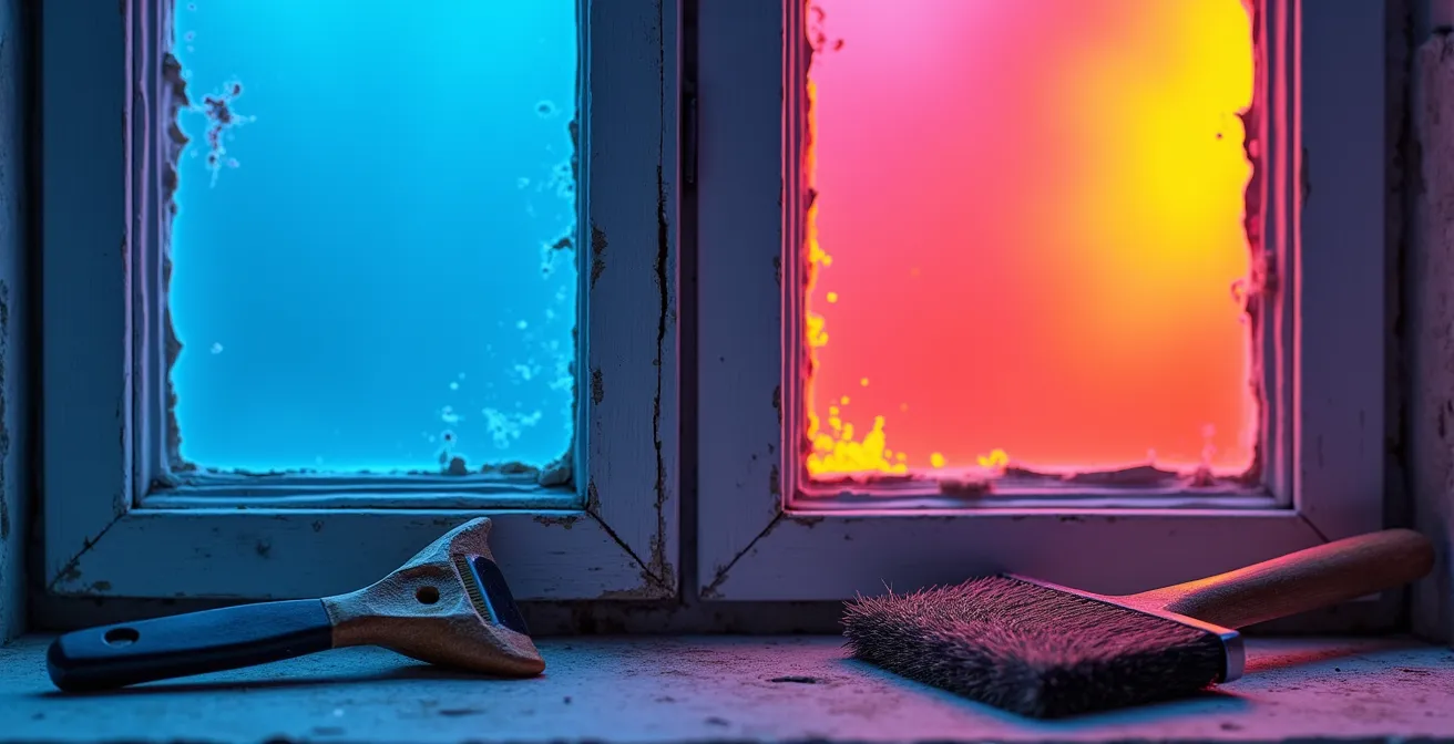 Image thermographique montrant les fuites d'air d'un joint de fenêtre défaillant