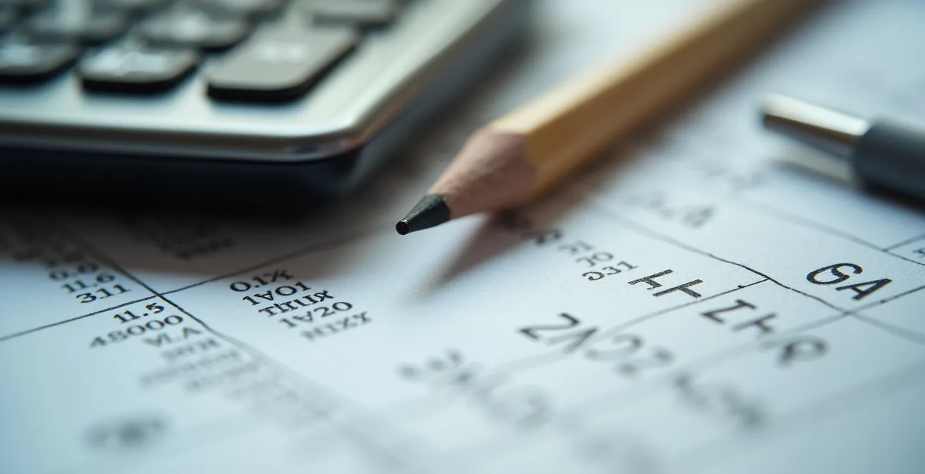 Bureau avec calculatrice et documents financiers montrant des calculs de plafond REER