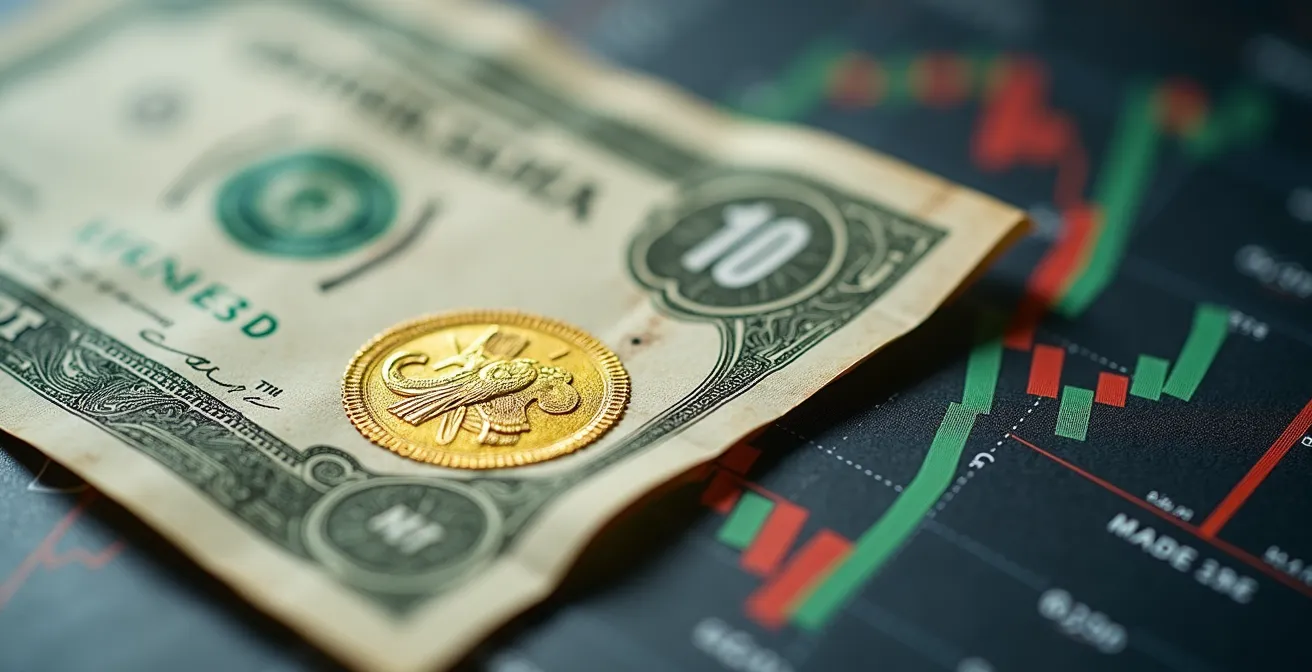 Gros plan macro sur certificat d'actions avec graphique boursier flou en arrière-plan