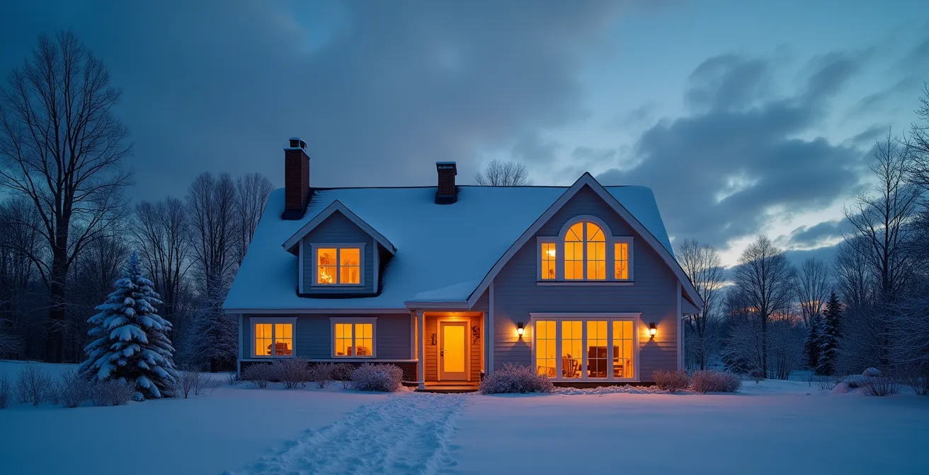 Maison québécoise moderne conservant sa chaleur pendant une pointe hivernale