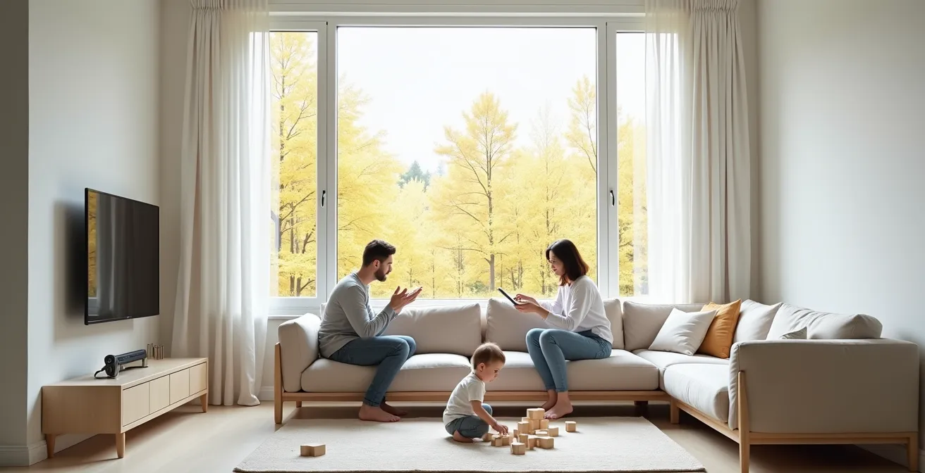 Parents québécois planifiant l'épargne-études de leur enfant avec documents