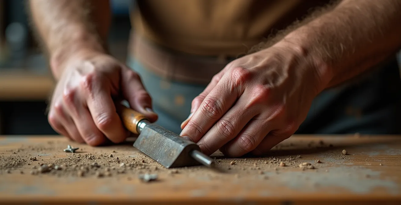 Documents professionnels et outils de métier symbolisant l'expérience accumulée