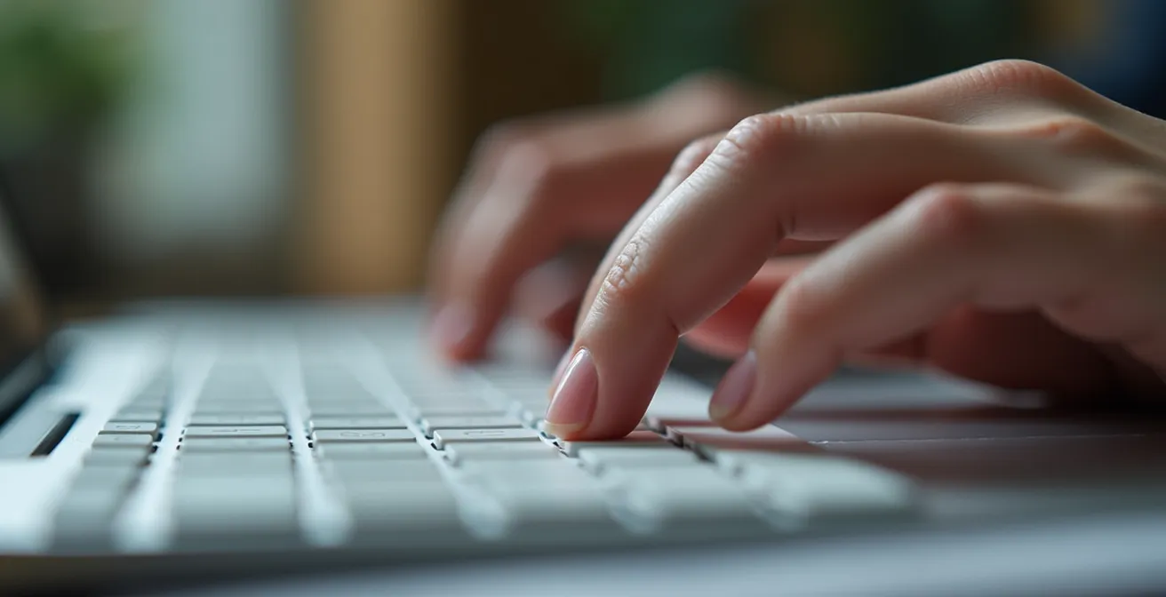 Vue macro de mains tapant sur un clavier pendant une session de préparation